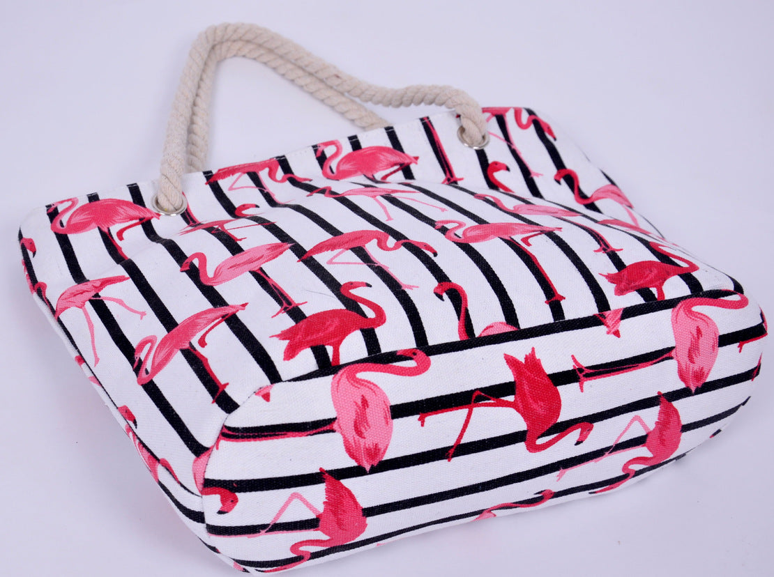 Strandtasche mit Flamingo-Muster und Stabilen Seilgriffen Brehn