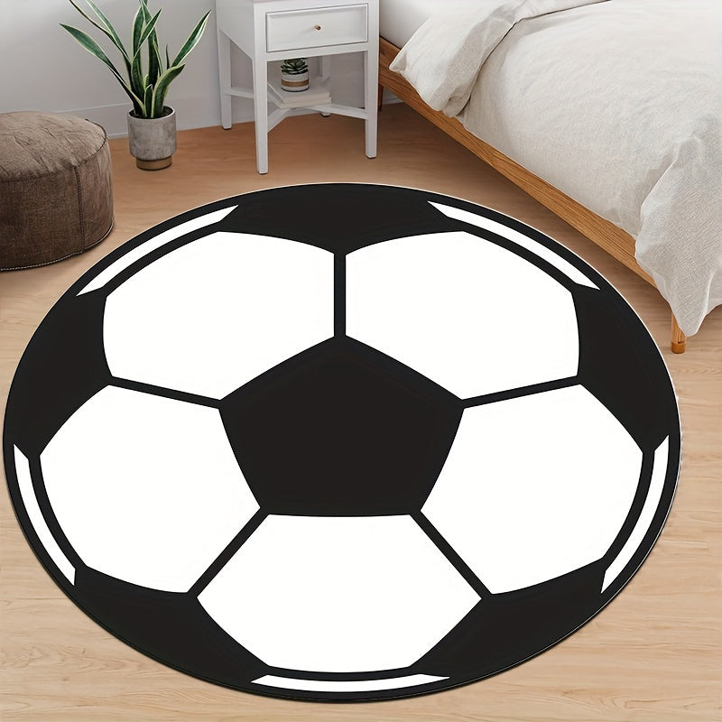 Runder Fußball-Teppich mit rutschfester Unterseite – Sportlicher Teppich für Kinderzimmer & Wohnzimmer | Brehn