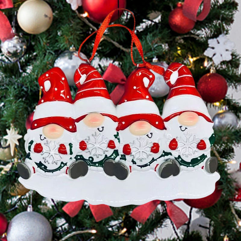 Brehn | 4 Namen-Anpassbare Familien-Weihnachts Weihnachtsbaumdekoration Ornament mit Namen-Zwerge Familie