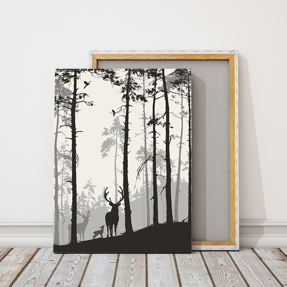 Silhouette einer Hirschfamilie – Leinwandbild
