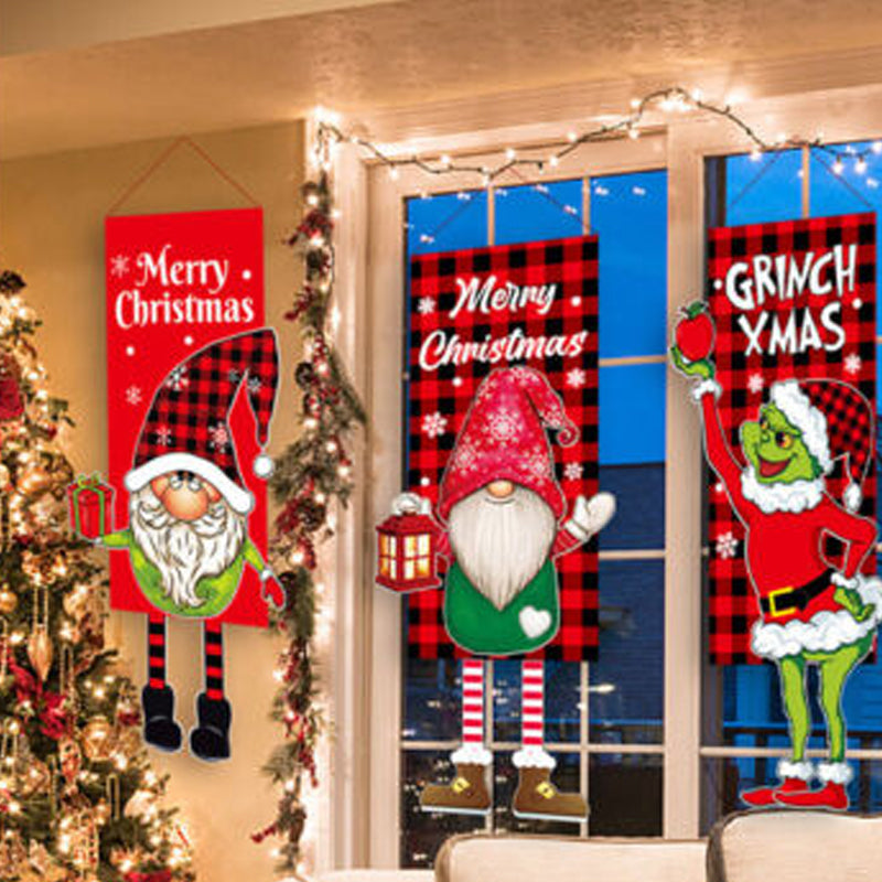 Brehn | Weihnachtsdekoration Hängender Grinch Gesichtsloser Puppen Tür Hängende Flagge Gartenflagge
