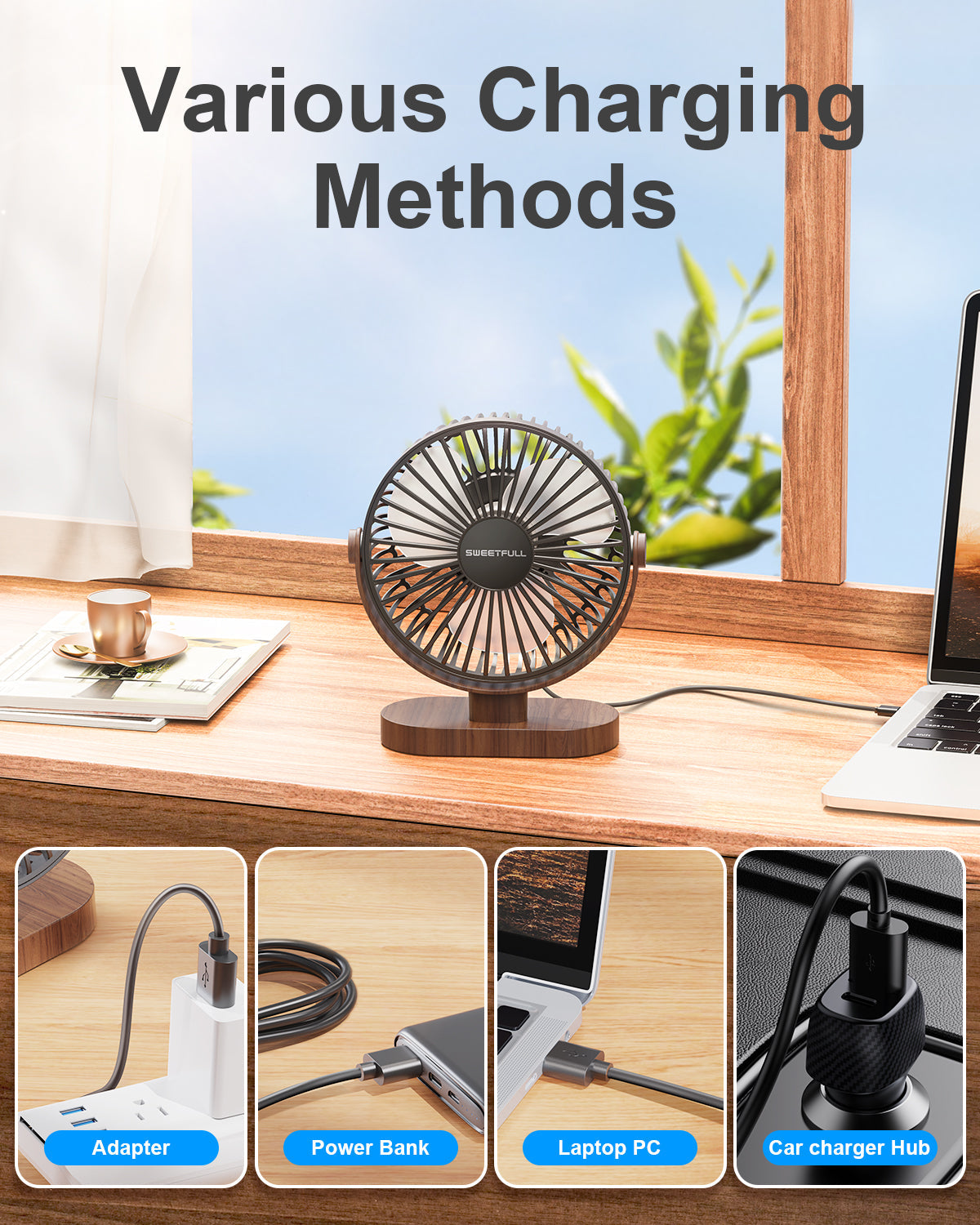 6,5 Zoll USB Kleiner Tischventilator für Zuhause Büro Auto Outdoor Reisen | Brehn