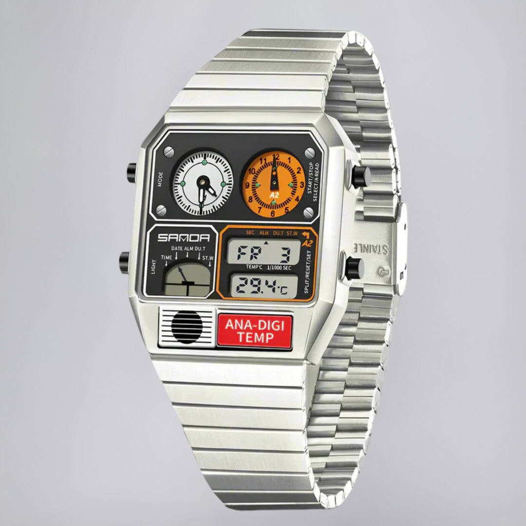 Dual-Display-Uhr im retro-modernen Gehäusedesign