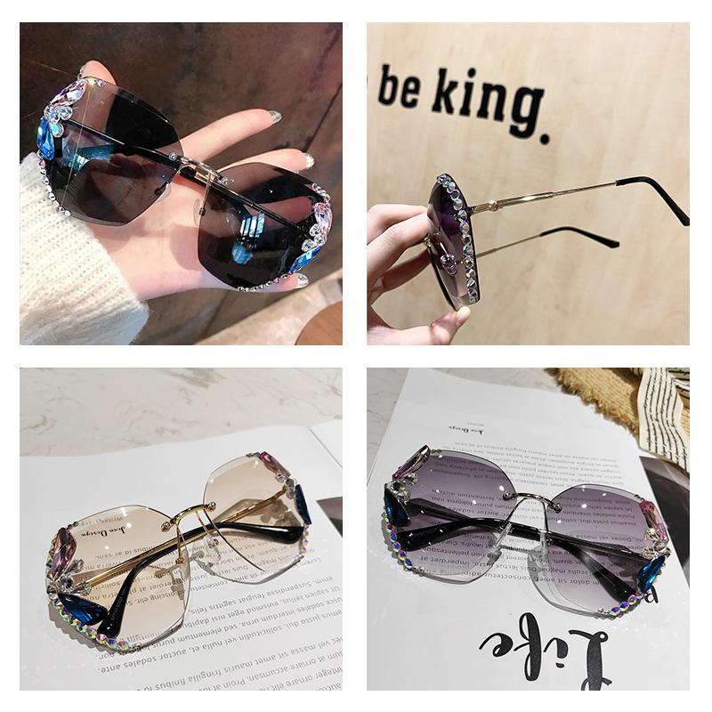 Brehn | 2022 Vintage Mode Randlose Kristall Sonnenbrille