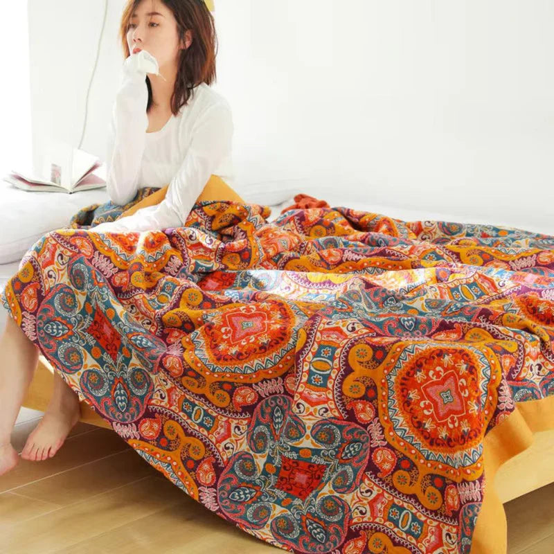 Sunrise Boho Wende-Decke, 100% Baumwolle Kühlende Steppdecke | Brehn
