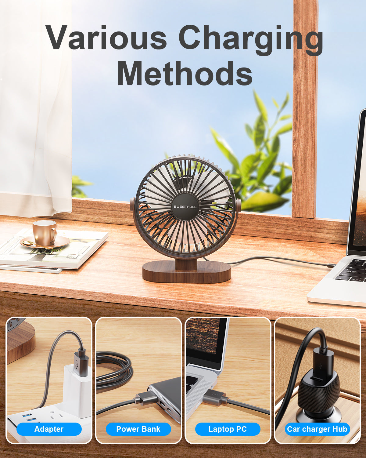 6,5 Zoll USB Kleiner Tischventilator für Zuhause Büro Auto Outdoor Reisen | Brehn