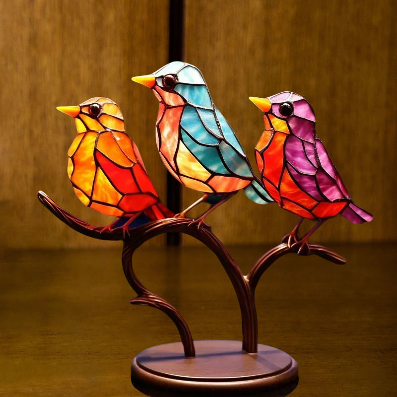 Vögel auf Zweigen Buntglasornamente | Brehn