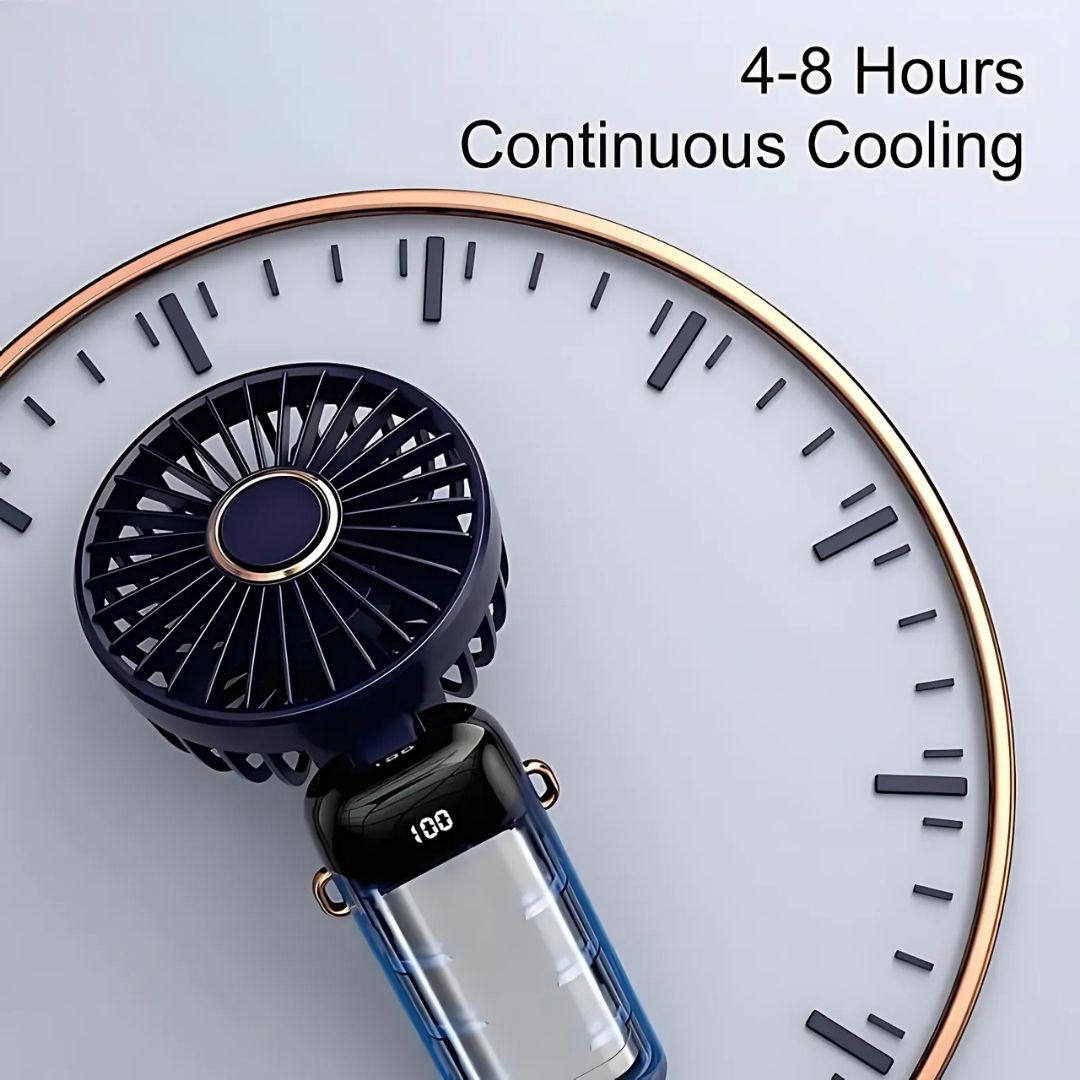 Wiederaufladbarer Handheld Mini Ventilator | 5-Geschwindigkeits, 90-Grad verstellbar & leise für Büro, Zuhause & Außenbereich | Brehn