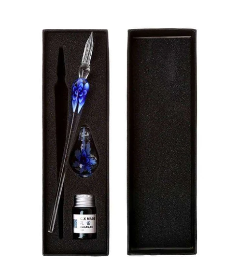 Glas Kalligrafie-Stift Set mit Tinte und Stiftablage