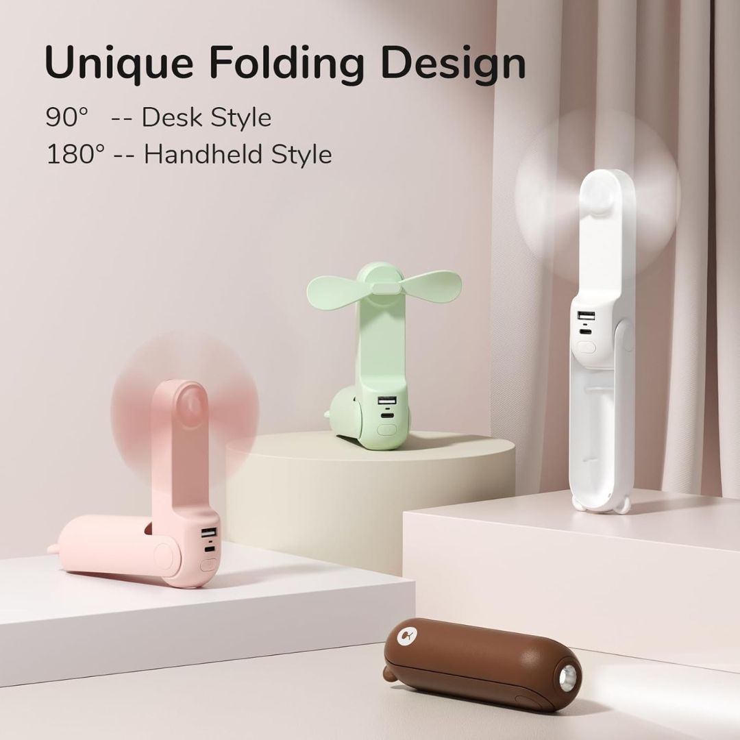 3 In 1 Handheld Mini Ventilator | USB Wiederaufladbar, Faltbares Design & Ideal für Reisen, Camping und Outdoor-Aktivitäten | Brehn