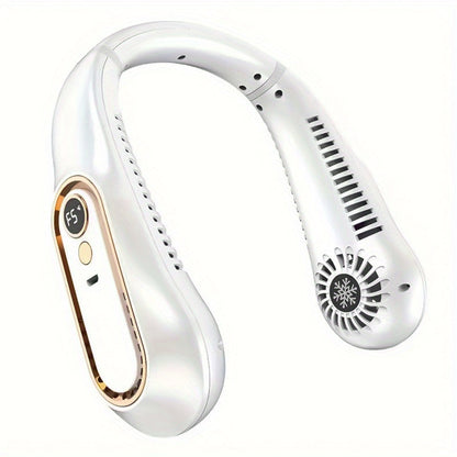 Bleib cool und bequem mit diesem USB-wiederaufladbaren Nackenventilator mit 5 Geschwindigkeitsstufen - Digitalanzeige und bladeloos! | Brehn