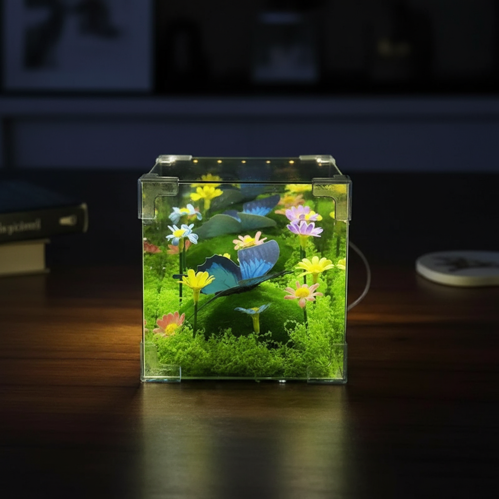 LED Schmetterlingsgarten Würfel Nachtlicht Dekor