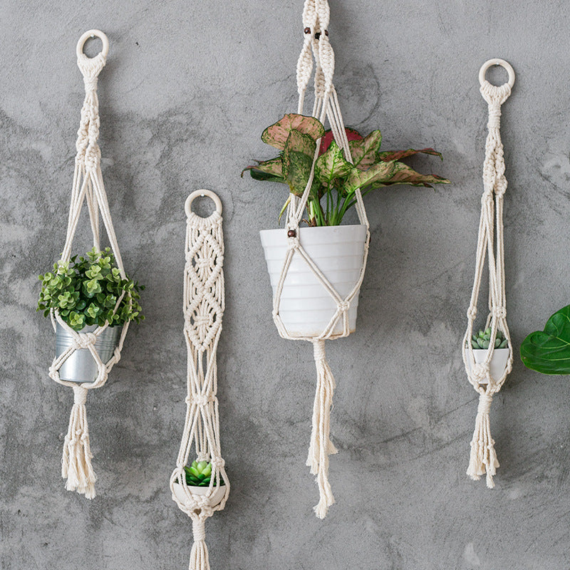 Boho-Makramee Pflanzenhänger-Set mit handgeknoteten Quasten und verstellbaren Schlaufen Brehn