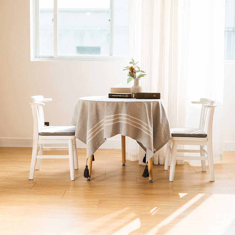 Rechteckige Leinenoptik-Tischdecke mit Fransenquaste und seitlichem Streifenbordüren-Design Brehn