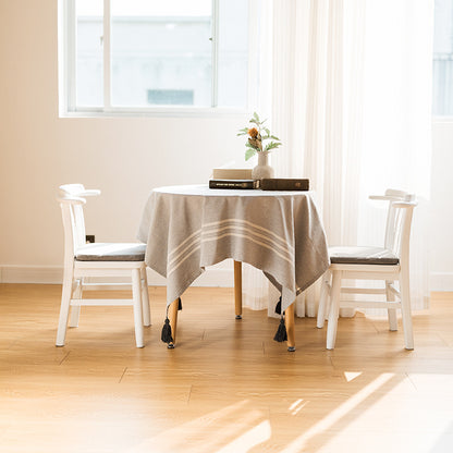 Rechteckige Leinenoptik-Tischdecke mit Fransenquaste und seitlichem Streifenbordüren-Design Brehn
