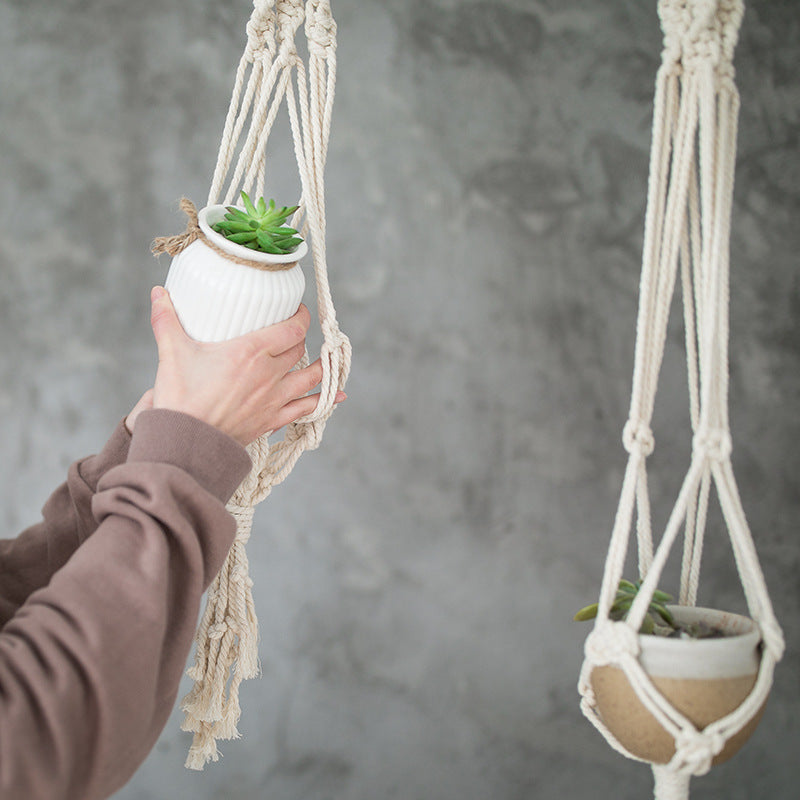 Boho-Makramee Pflanzenhänger-Set mit handgeknoteten Quasten und verstellbaren Schlaufen Brehn