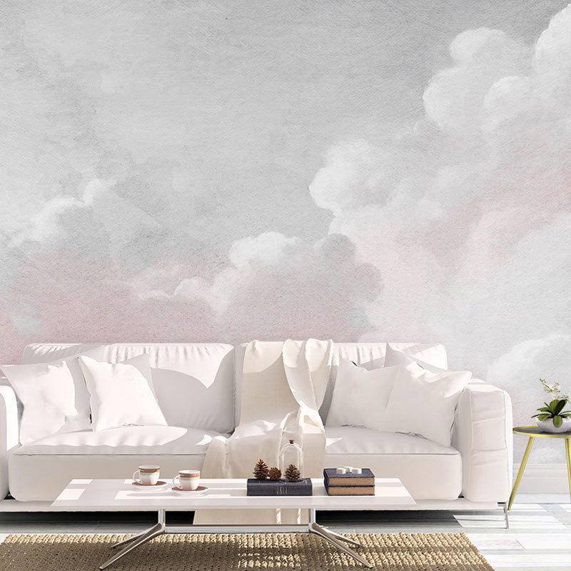 Brehn | Cloud Mural Wallpaper in Pastel Pink, Minimalistische Wandbekleding voor Huisdecoratie