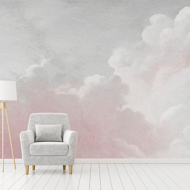 Brehn | Cloud Mural Wallpaper in Pastel Pink, Minimalistische Wandbekleding voor Huisdecoratie