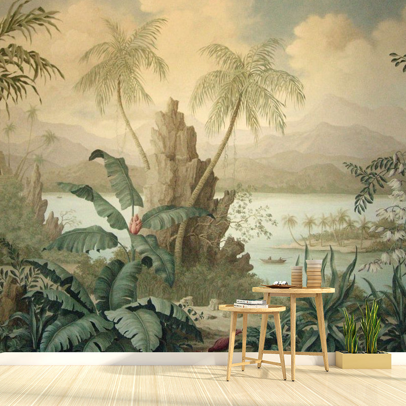 Brehn | Retro Wandwand für Akzentwand, Mittelalterlicher Wald in Dunkler Farbe, Personalisierte Größe Verfügbar