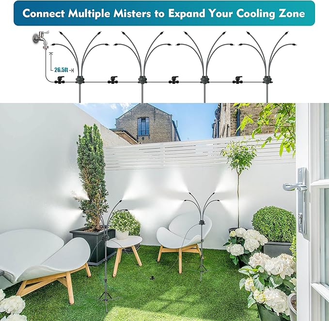 Standnebelsystem – höhenverstellbarer Terrassen- und Vernebelungsgenerator zur Kühlung von Terrassen, Veranden und Gärten
