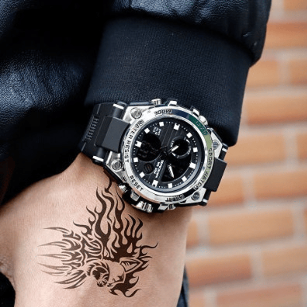 Brehn | Sportliche Dual-Display Mode Multifunktionale wasserdichte leuchtende Herrenarmbanduhr