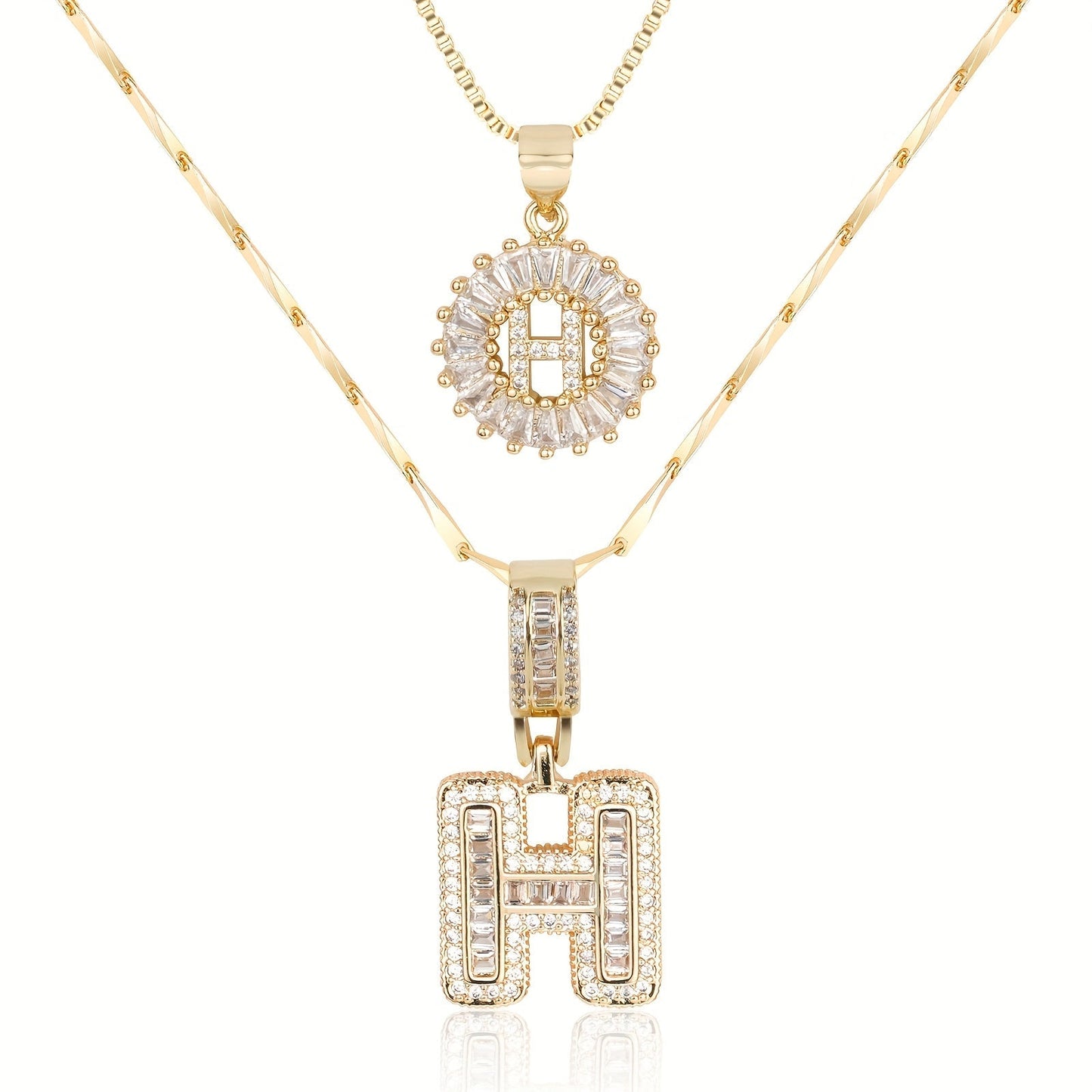 Brehn | 2pc 14k Diamant Buchstaben Initialen Halsketten
