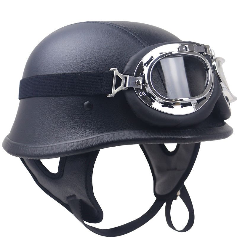 Vintage-Leder-Motorradhelm mit Goggles Brehn