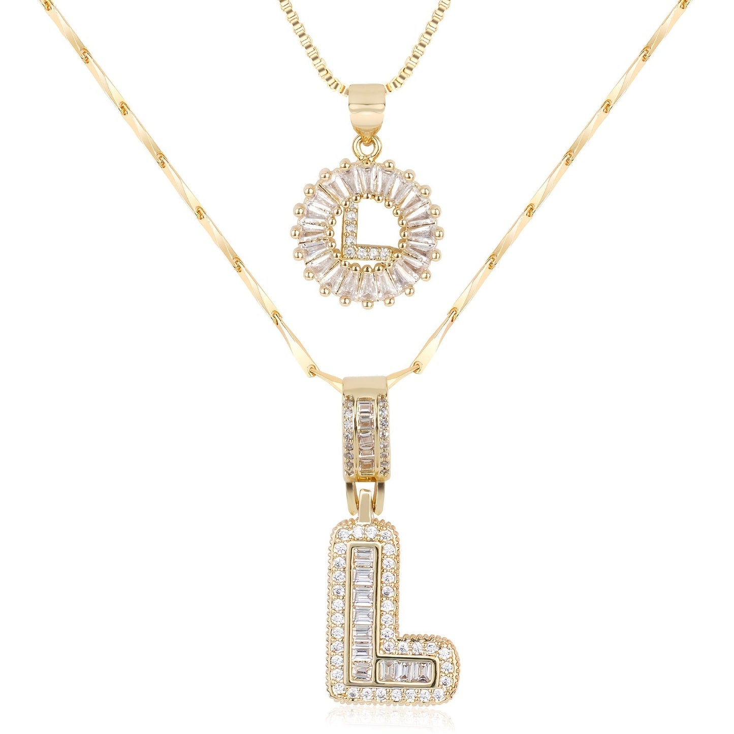 Brehn | 2pc 14k Diamant Buchstaben Initialen Halsketten