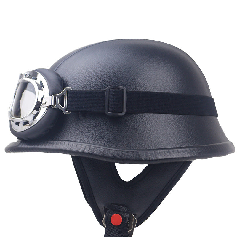 Vintage-Leder-Motorradhelm mit Goggles Brehn