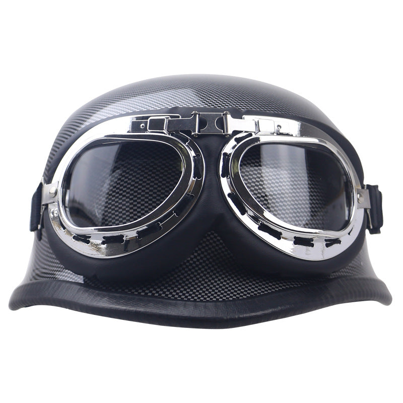 Klassischer Carbonfaser-Motorradhelm mit Brille Brehn