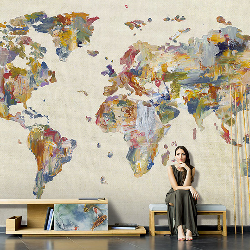 Brehn | Illustratie Wereldkaart Muur Extra Groot Wanddecoratie, Volledige Maat