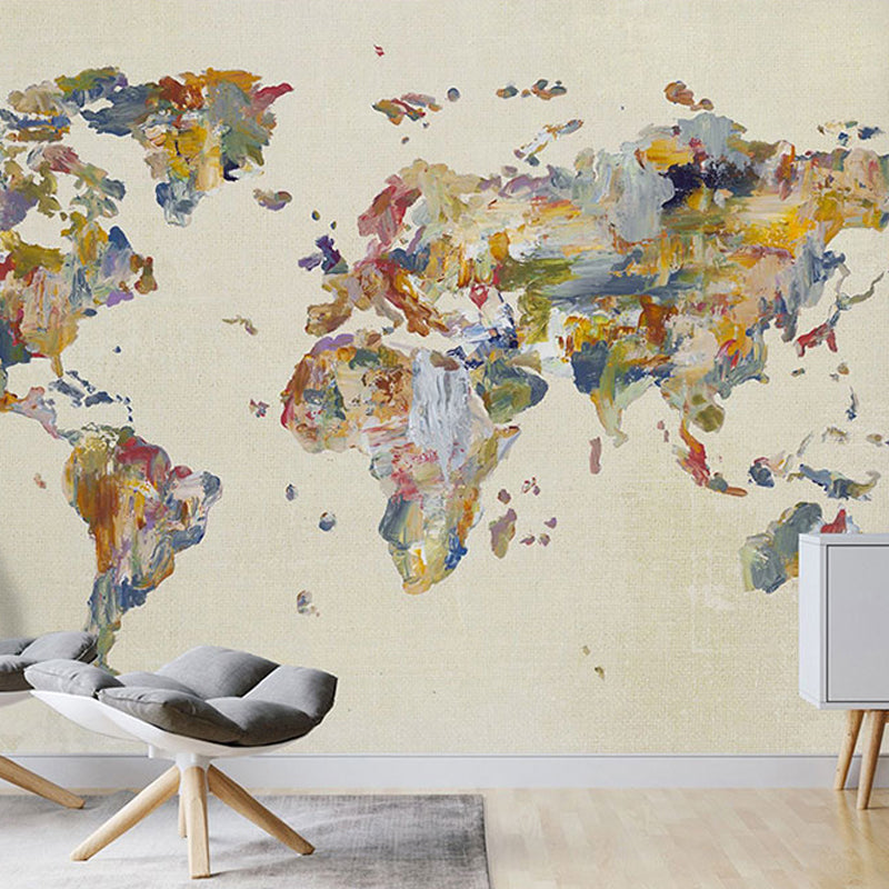 Brehn | Illustratie Wereldkaart Muur Extra Groot Wanddecoratie, Volledige Maat