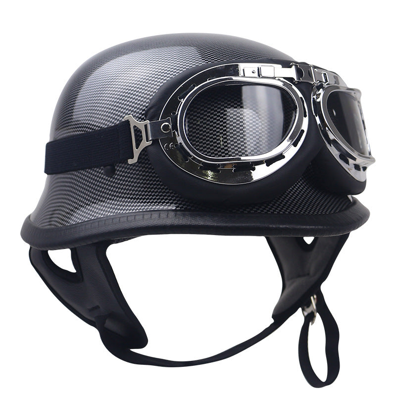 Klassischer Carbonfaser-Motorradhelm mit Brille Brehn