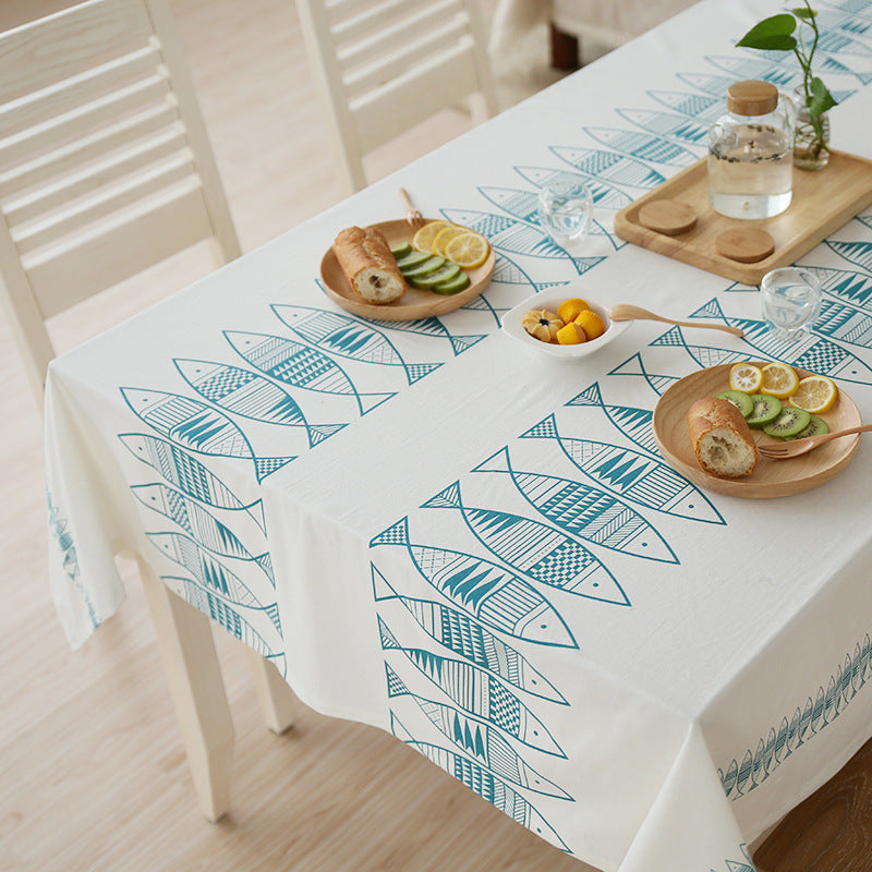 Rechteckige Baumwollmix-Tischdecke mit dekorativem Fisch-Jacquard und pflegeleichtem Finish Brehn