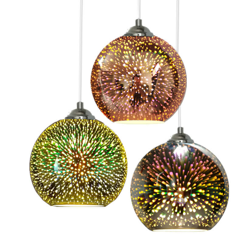 Moderne, kreative 3D-Pendelleuchte in Form eines farbenfrohen Feuerwerksglases mit einer Lichtquelle