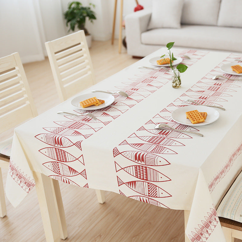 Rechteckige Baumwollmix-Tischdecke mit dekorativem Fisch-Jacquard und pflegeleichtem Finish Brehn