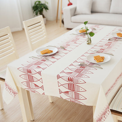 Rechteckige Baumwollmix-Tischdecke mit dekorativem Fisch-Jacquard und pflegeleichtem Finish Brehn