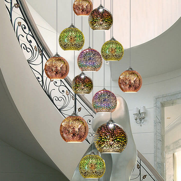 Brehn | Moderne kreative 3D bunte Feuerwerk Glas 1-Licht Kuppel Pendelleuchte