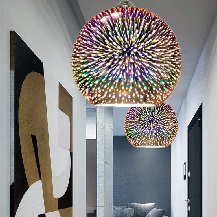 Brehn | Moderne kreative 3D bunte Feuerwerk Glas 1-Licht Kuppel Pendelleuchte