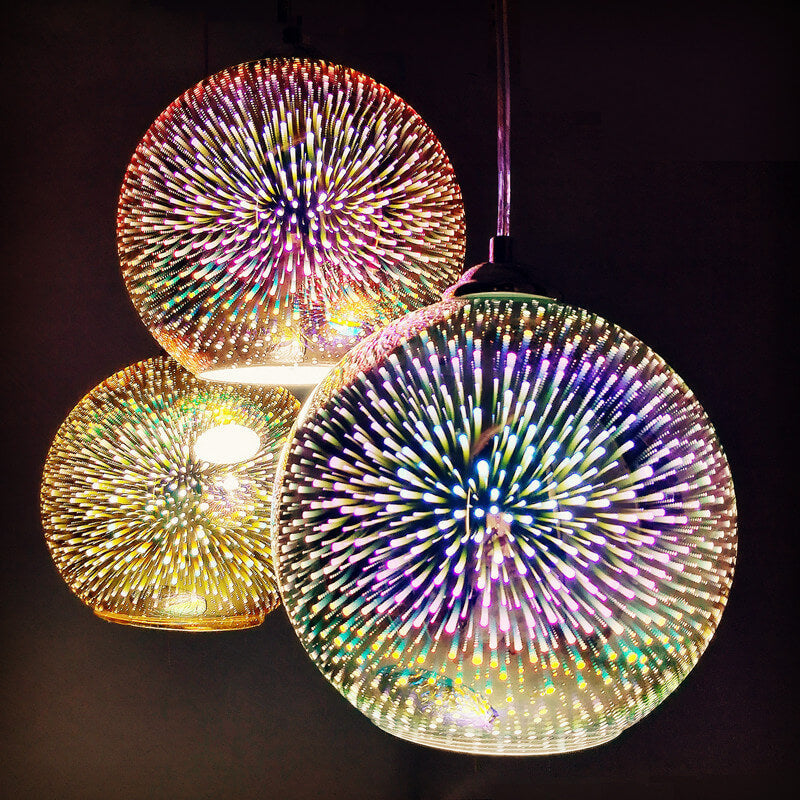 Brehn | Moderne kreative 3D bunte Feuerwerk Glas 1-Licht Kuppel Pendelleuchte