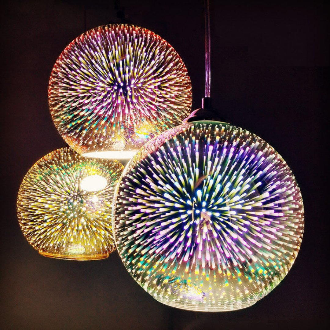 Moderne, kreative 3D-Pendelleuchte in Form eines farbenfrohen Feuerwerksglases mit einer Lichtquelle