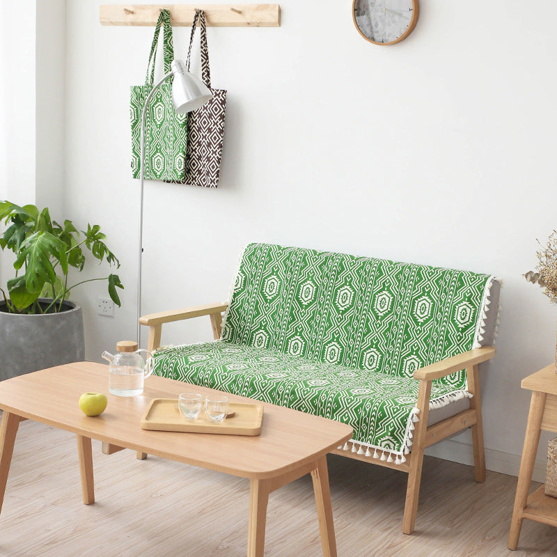 Gewebte Baumwoll-Tischdecke im Ethno-Jacquard mit Quastenbordüre Brehn