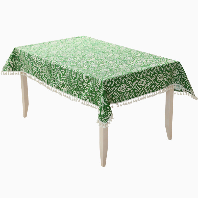 Gewebte Baumwoll-Tischdecke im Ethno-Jacquard mit Quastenbordüre Brehn