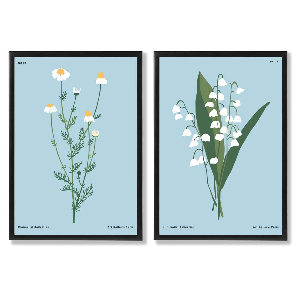 Illustration einer blauen Wildblume, gerahmtes Set aus 2 Kunstdrucken