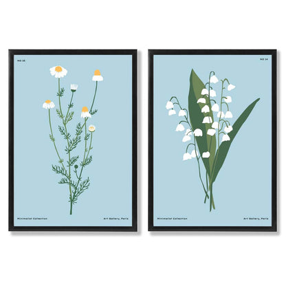 Illustration einer blauen Wildblume, gerahmtes Set aus 2 Kunstdrucken