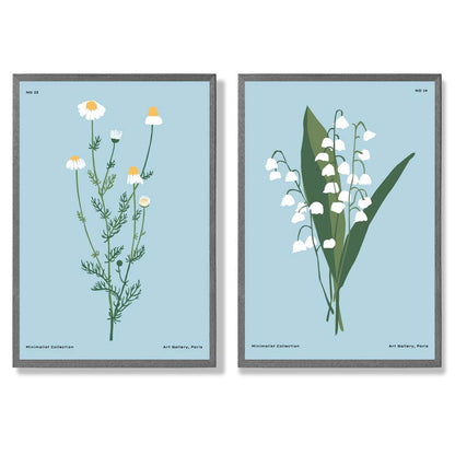 Illustration einer blauen Wildblume, gerahmtes Set aus 2 Kunstdrucken