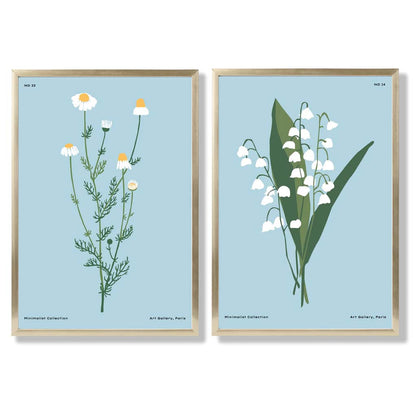 Illustration einer blauen Wildblume, gerahmtes Set aus 2 Kunstdrucken