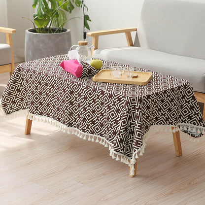 Gewebte Baumwoll-Tischdecke im Ethno-Jacquard mit Quastenbordüre Brehn