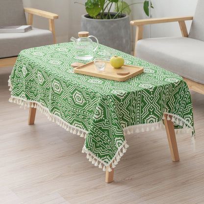 Gewebte Baumwoll-Tischdecke im Ethno-Jacquard mit Quastenbordüre Brehn
