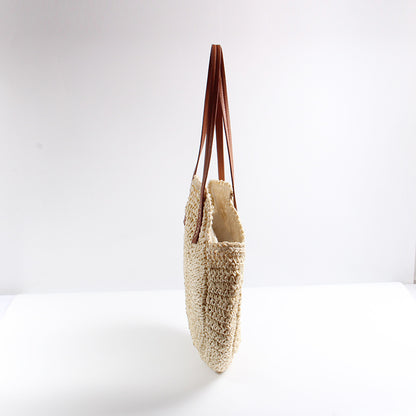 Runde Basttasche mit Eleganten Ledergriffen Brehn